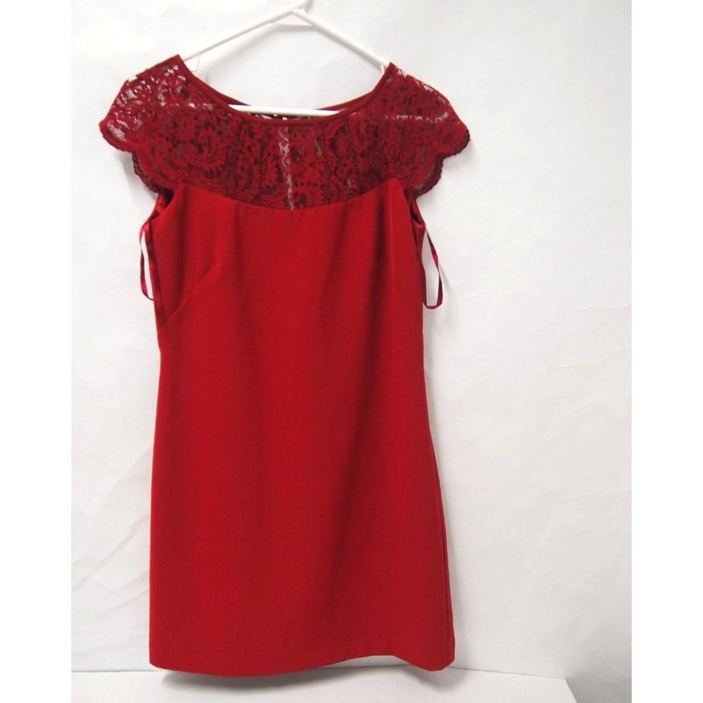 WHBM White House Black Market Womens Dress 6 Burgundy Red Lace Shift Short Sleev